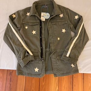 DL1961 Girls Rocco Star Print Utility Jacket, Size Large, Green